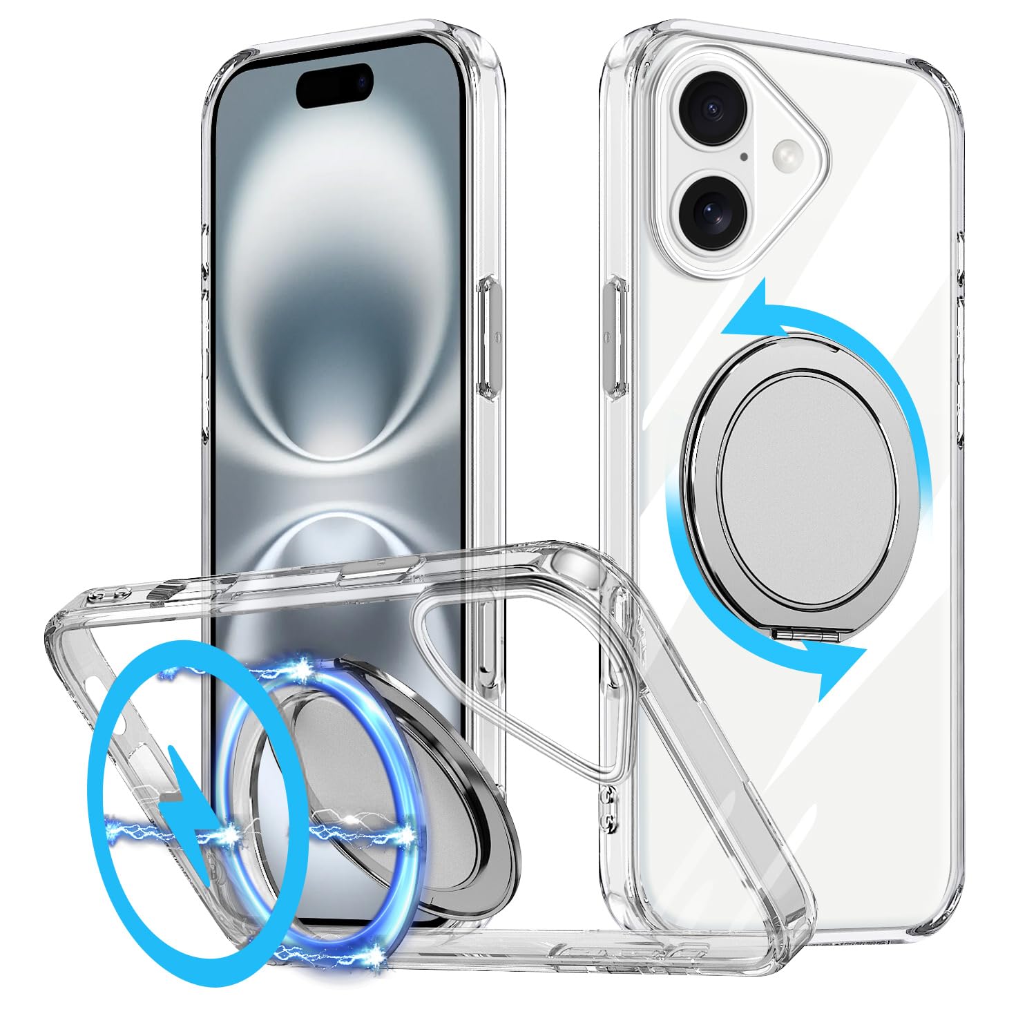 iPhone用透明ソフトケース マグネットリング付き iPhoneケース クリア マグセーフ リング付き マグネット 大人